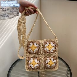 Factory wholesale ladies shoulder bags 3 colors summer seaside holiday leisure straw bag small fresh hollow crocheted handbag sweet woven backpack 2343#