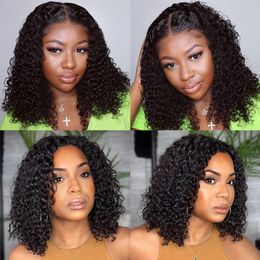 Short Curly Human Hair Bob Wig Deep Water Lace Front Human Hair Wigs 100% remy hair Glueless 13x5x1 Wig for women