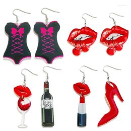 Dangle Earrings Funny Sexy Lip High Heels Valentines Day For Women Fashion Grunge Lipsticks Red Wine Acrylic Gift Girlfriend