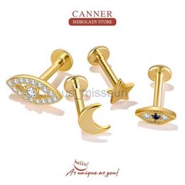 Stud CANNER 1PC Stars Moon Flowers White Zircon Earring For Women 925 Sterling Silver Piercing Stud Earring Pendiente Plata Jewellery J230529