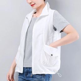 Women's Vests 5XL Double Layer Women's Vest Summer Waistcoats Stand Collar Air Conditioner Thin Sun Protection Ladies Sleeveless Jacket