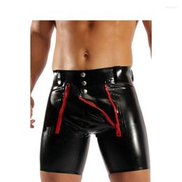 Underpants Plus Size S-4XL Men PVC Faux Leather Panties Zipper Open Short Boxer Wetlook Clubwear Jockstrap Fetish Gay Wear Erotic Lingerie