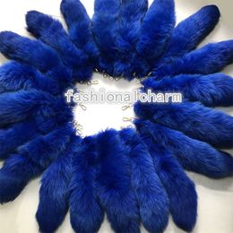 Wholesale 50Pcs/lot 40cm/16" Real Fox Fur Tail Keychain Dyed From Natural Blue Fox Tail Cosplay Toy Bag Pendant
