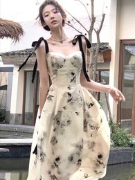 Abito midi Estate Donna Nuovo elegante cinturino per spaghetti Abiti con stampa vintage Prom Evening Party Fashion Robe Abbigliamento femminile