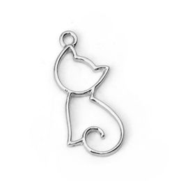 Fashion Zinc Alloy Charms Cat Animal Hollow Pendants DIY Making Necklace Bracelet Women Jewellery Gift 26mmx 12mm,10PCs