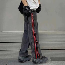 Y2K Hip Hop Gothic Splice Street Loose Casual Black denim Pants Men's Jeans P230529