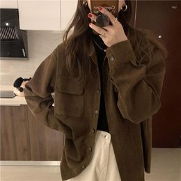 Women's Jackets Autumn Winter Loose Corduroy Shirt Women Turn Down Collar Single Breasted Casual Long-sleeve Outerwear Vintage Cardigans