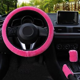 Steering Wheel Covers Pink Soft Plush Wool Cover Furry Fluffy Car Accessory Interior Colour Set Beautiful Package
