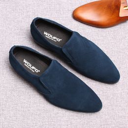 Classic Black Blue Mens Suede Loafer Calf Genuine Leather Handcrafted Slip-on Wedding Dress Shoes Party Formal Shoe For Men
