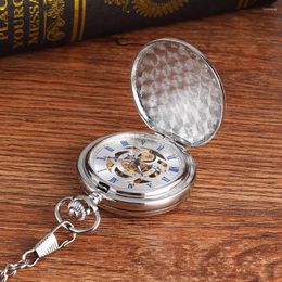 Pocket Watches Luxury Sliver Mechanical Watch For Men Women Smooth Case Roman Numerals Dial Man Fob Chain Pendant Clock Collection