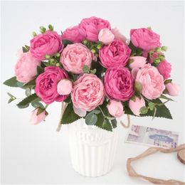 Decorative Flowers 30cm Rose Silk Bouquet 5 Heads Korean Style Peony Artificial Wedding Fake For Home Party Indoor Decoration