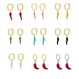 Colorful Chili Yellow Red /Blue/Pink/Black Enamel Dangle Drop Earring Clips Piercing Pendiente Daily Punk Party Jewelry Aretes