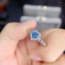 Cluster Rings Grace Romantic Delicate Heart Natural Gemstone Ring Sky Blue Topaz S925 Silver Women's Party Gift Jewelry