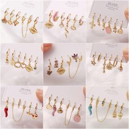 6 Pcs Fashion Exquisite Pearl Star Moon Enamel Zircon Dangle Ear Ring Set Korean Style Small Hoop Earring For Women Jewellery Gift