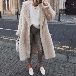 Fur Winter Long Warm Teddy Faux Fur Coat For Women Solid Colour Plush Loose Vintage Lamb Wool Jacket Turndowm Collar Casual Coat