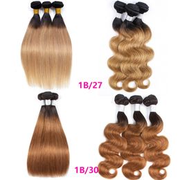 Brazilian Virgin Human Hair Extensions Silky Straight Body Wave 1B/27# 1B/30# Ombre Colour 10-30inch 3 Bundles Double Wefts Two Tones Colour