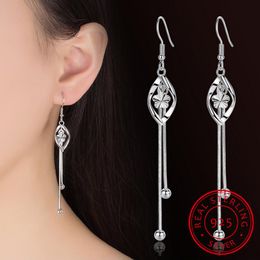 925 Sterling Silver Drop Earrings For Women Plum Flowers Pearl Twist Tassel Earrings oorbellen brincos S-E413