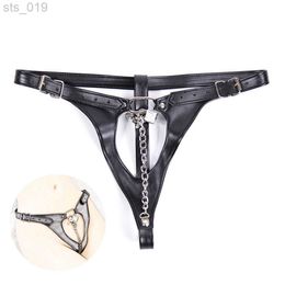 Briefs Panties Women Erotic Sexy Costumes of Leather Low Rise Thongs and G Strings with Metal Chain for Couples Fetish Sex Crotchless Brief J230530