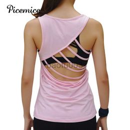 Women's T-Shirt Fitness Top Elasticity Quick-Dry Sleeveless Shirts Running Female Women T-shirt Workout Vest Hollow T Shirt J2305