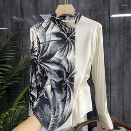Women's Blouses Print Shirt 202 Spring Women OL Long Sleeve Contrasting Colour Blouse Stand-up Collar Shirts For