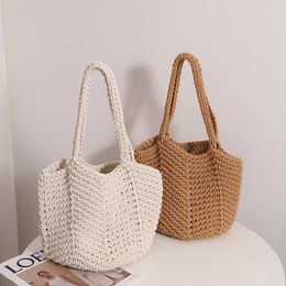 Evening Bags Ladies Knitting Beach Handbags Vintage Weaving Underarm Bag Simple Solid Colour Shoulder Casual Cotton Handmade Shopping