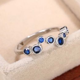 Band Rings Huitan Elegant Blue Cubic Zirconia Thin Rings for Women Fancy Wedding Party Finger Accessories High Quality Silver Color Jewelry AA230530