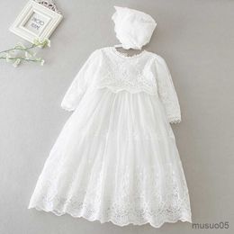Girl's Dresses New Autumn Girls Dress with Lining Embroidery Baby Princess Long Dress Children Party Birthday Clothes with hat