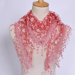 Scarves 1PC Women Fashion Triangle Tassel Wrap Lady Shawl Lace Sheer Floral Print Scarf For