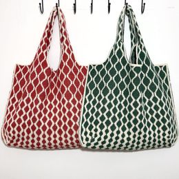 Evening Bags 80s Fashion Vintage Crochet Plaid Medium Size Handbag Summer Ins Korean Retro Knit Square Stylish Side Sling Bag Shoulder
