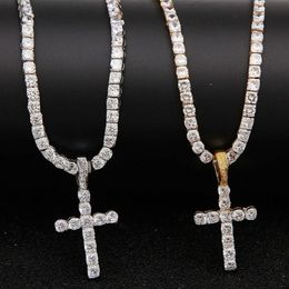 4mm hänge halsband män kvinnor hip hop cross halsband med zirkon tenniskedja is av bling smycken mode gåva z7uv#