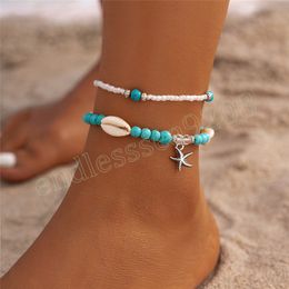 Boho Imitation Pearl Green Bead Shell Chain Anklet Women Summer Beach Ankle Bracelet On Leg Barefoot Foot Jewellery Accessories