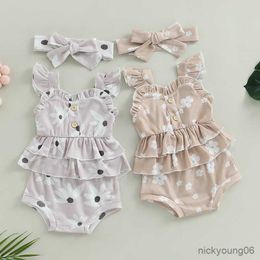 Clothing Sets Children Baby Girls Summer Clothes Suit Infant Floral Print Ruffle Sleeveless T-Shirt Shorts Bottom Headband Outfit Set