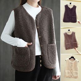 Women's Vests S-2XL 3Colors Thick Fleece Vest With Big Pockets All Match Warm Sleeveless Women Spring Autumn Winter Daily Outdoor Coat