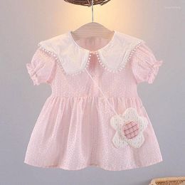 Girl Dresses 1-4Y Baby Dress Birthday Costume Doll Collar Lovely Toddler Clothes Flower Bag Children Princess Infant Outfit A1074