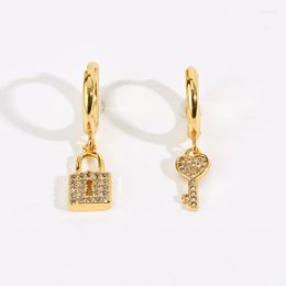 Stud Earrings 2023 Fashion Women Elegant Asymmetric Zircon Lock And Key Drop Earring Sexy Party Inlaid