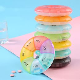 Care 1Pc Round Pill Case Plastic 7 Days Weekly Tablet Candy Box Portable Storage Tablet Holder Travel Organizer Pill Container