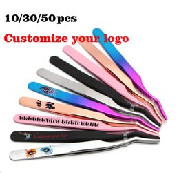 Brushes Custom Stainless Steel Eyelash Tweezers Extension Makeup Tools 10/30/50/100 Pieces Lash Applicator Wholesale Bulk