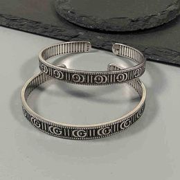2023 New designer Jewellery bracelet necklace ring Sterling old stripe gear women's versatile couple open Bracelet