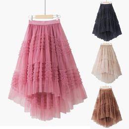 skirt Fashion Multi Style Women Skirt Irregular Mesh Skirt Female Midlength Gauze Skirt High Waist A Line Cake Skirt Fairy Tutu Skirt