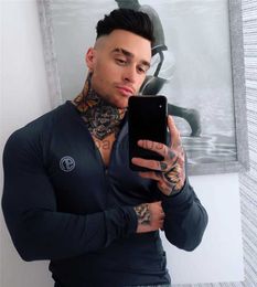 Men's T-Shirts 2020 New Sport Shirt Men Zipper Neck Fitness Tshirt Running T Shirt Long Sleeve Quick Dry Sport Bodybuilding Gym Training Shirt J230531