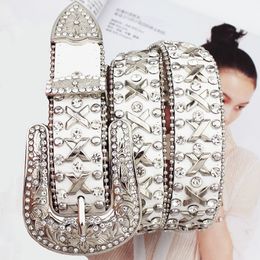 New trendy fashion designer casual chic stylish belt sparkling diamond rhinestone bling crocodile leather belt for woman adjustable pin buckle 110cm 33 inch 3.6 ft