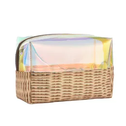 Fashion Cosmetic Bag Large Good-looking Laser Advanced Internet Celebrity Woven Transparent Ins Style Makeup Storage Bag