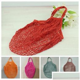 Storage Bags Fruit Vegetables Grocery Shop Bag Mesh Net Cotton Shoder Fashion String Shopper Tote Woven Hand Totes Home Drop Deliver Dh6It