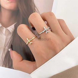 Band Rings Aeroplane Travel Open Rings for Women Girls Gold Silver Colour Cute Fashion Opening Adjustable Aircraft Ring New Jewellery Gifts J230531