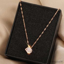 Pendant Necklaces Trendy Square Zircon Crystal Women Fashion Cute Ladies Stainless Steel Jewelry Female Chain