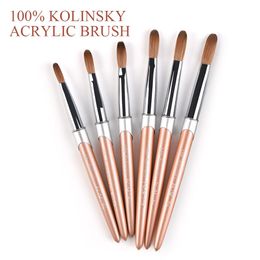 Kits 100% Pure Kolinsky Acrylic Nail Brush Rose Gold Handle Kolinsky Sable Pen for Uv Nail Gel Painting Carving Nail Art Tool 6#16#