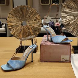 New crystal decorative high heel sandals fashion bright eye single line lace-up sandals temperament fashion elegant crystal slipper designer factory shoebox