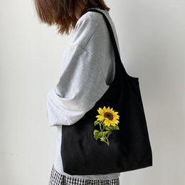 Shopping Bags Fashion Women Canvas Tote Sunflower Cottagecore Aesthetics Printing Eco Bag Shopper Shoulder Reusable Ulzzang Beach