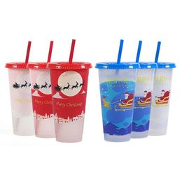 Other Drinkware Creative Christmas Cold Colorchanging Plastic Cups Decoration Juice Cup With Lid And St Drop Delivery Home Garden Ki Dhbzj
