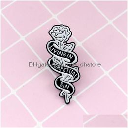 Pins Brooches Living In Perpetual Sin White Rose Enamel Metal Brooch Feminine Charm Dress Backpack Badge Ornaments Lover Gift Drop Dh9Oi